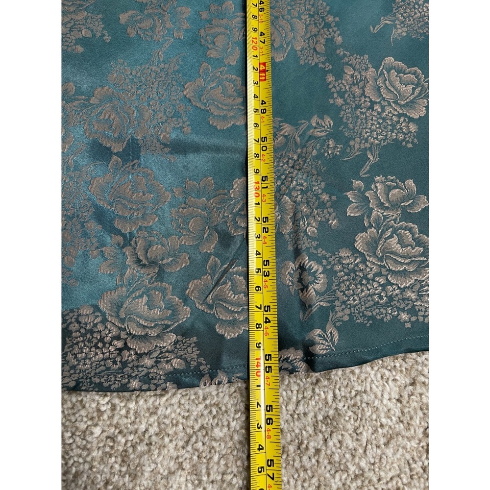 Teal Floral Satin Maxi Slip Dress Lace Trim M Y2K Whimsigoth Fairycore Ethereal - Picture 10 of 10
